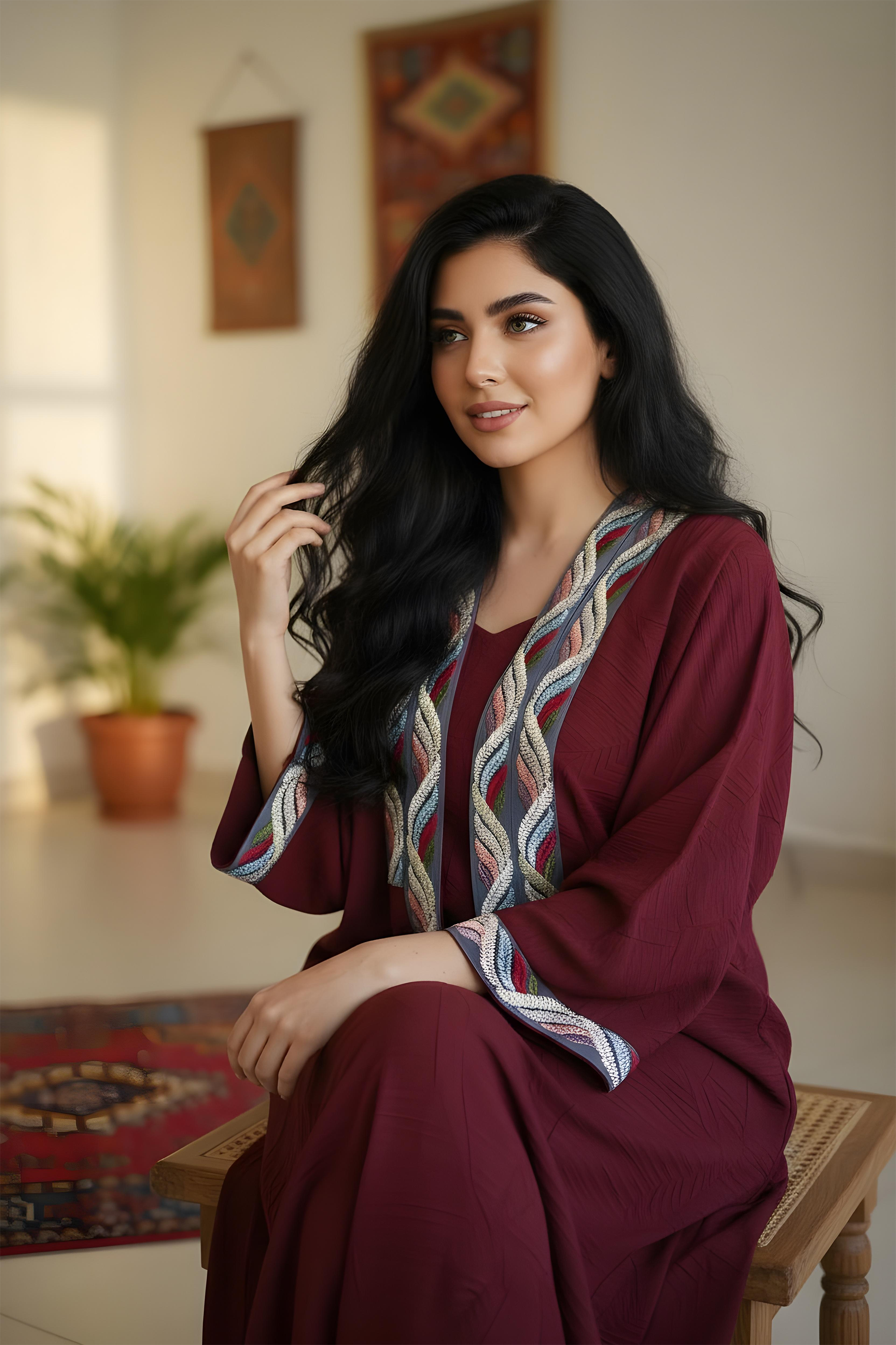 Laced Burgundy Abaya