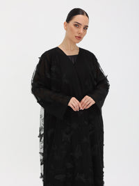 Side view of the 3D Butterfly Abaya showing layered silhouette