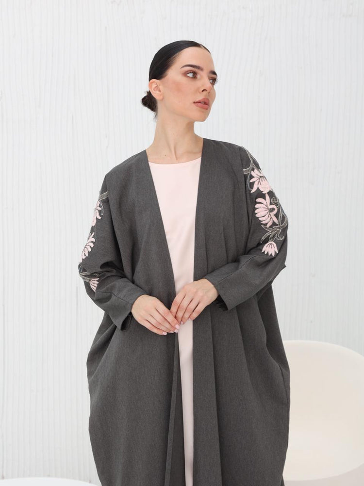 Gray Bloom Abaya