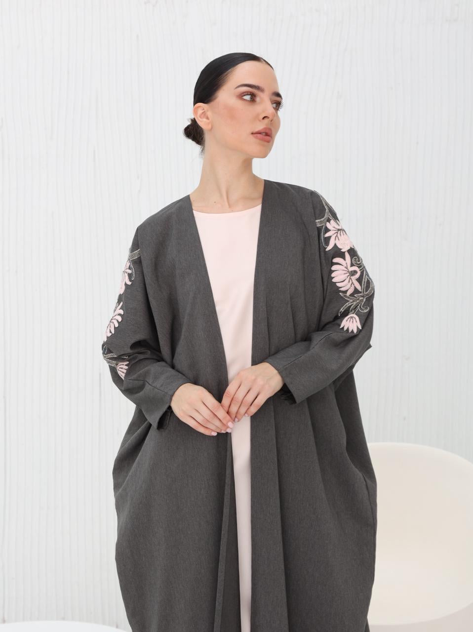 Gray Bloom Abaya