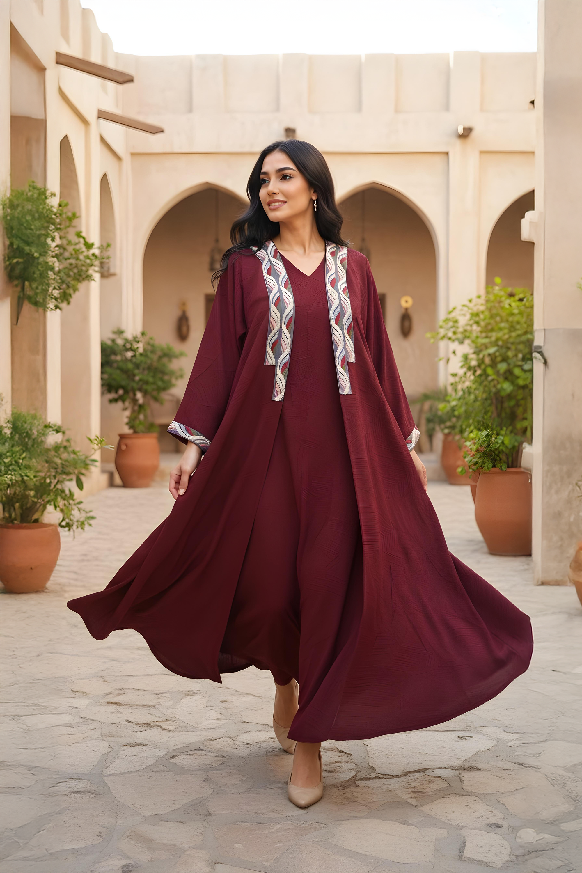 Laced Burgundy Abaya
